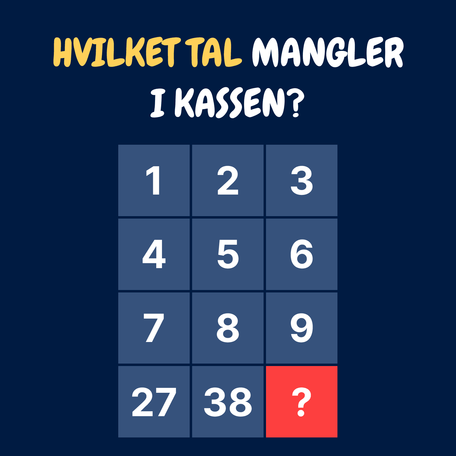 Kan du regne tallet ud som mangler i kassen?