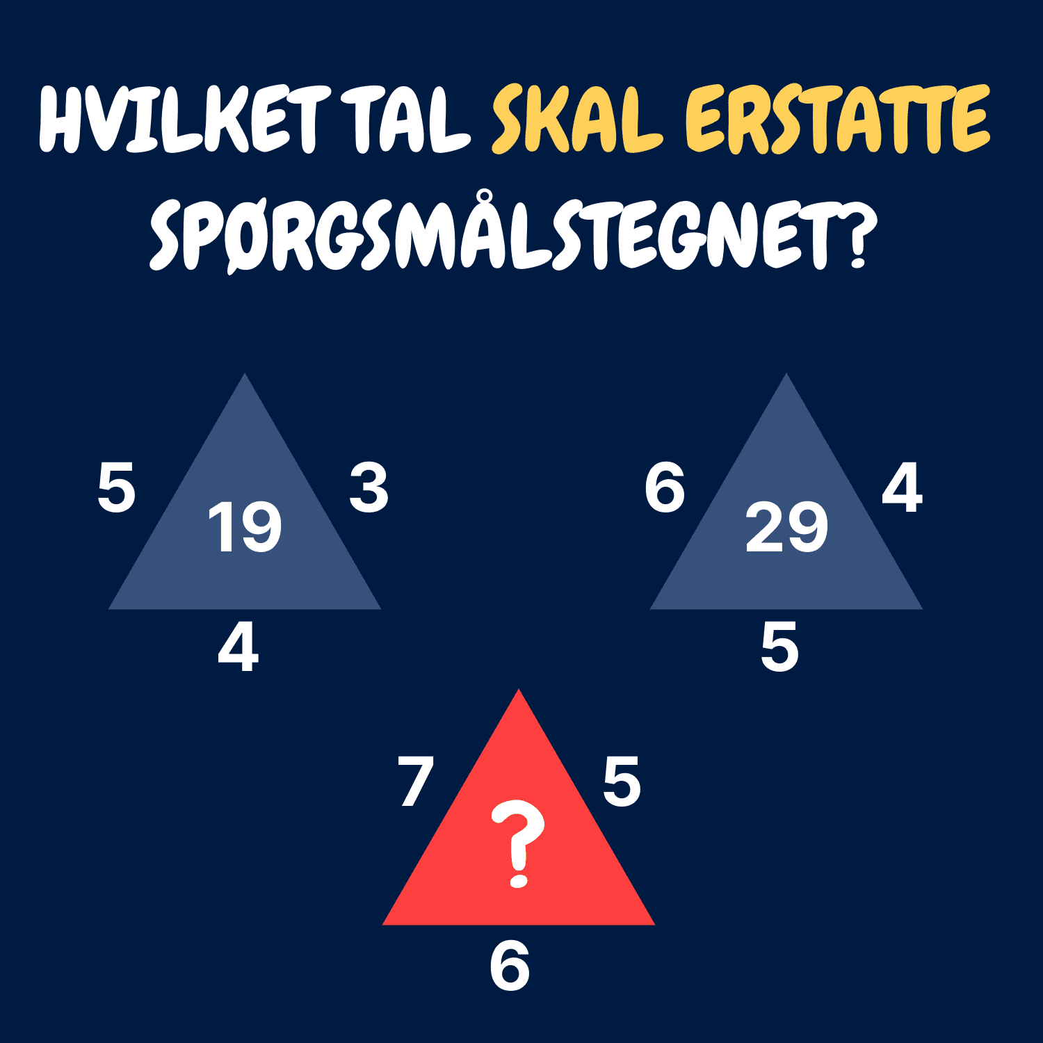 Hvilket tal skal erstatte spørgsmålstegnet i trekanten?