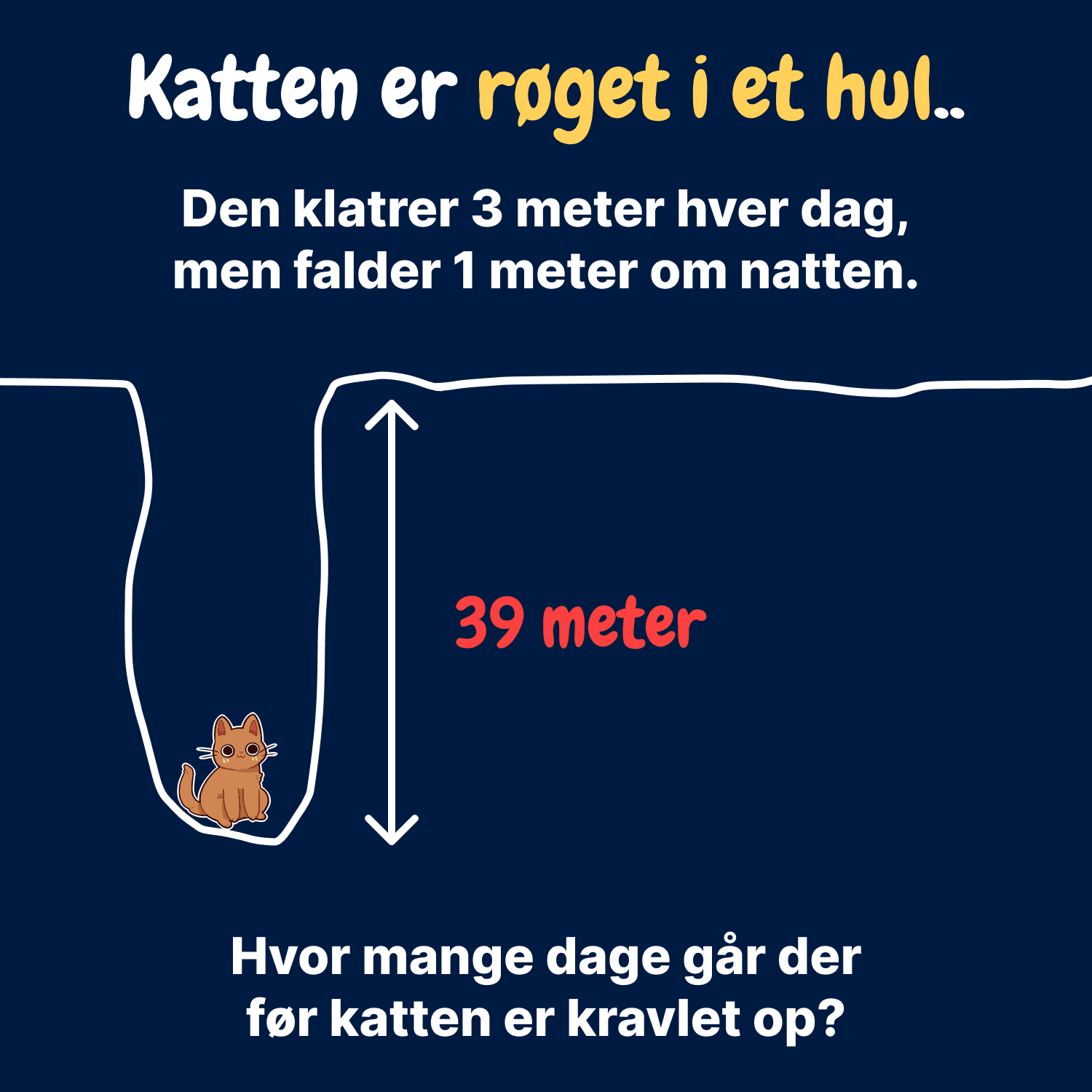 Katten er faldet i hullet, hvor mange dage går der, før den er kravlet op?