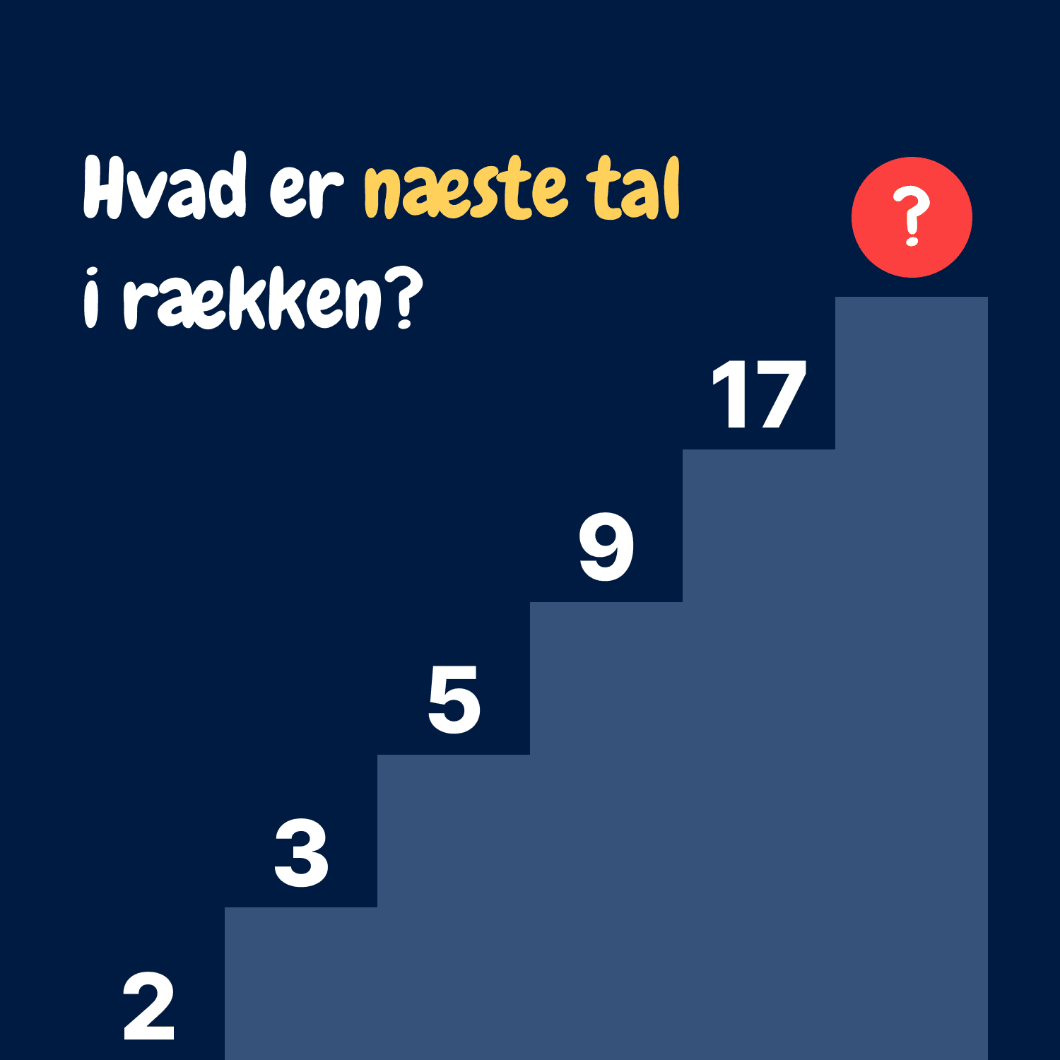 Hvilket tal skal stå til sidst på trappen?