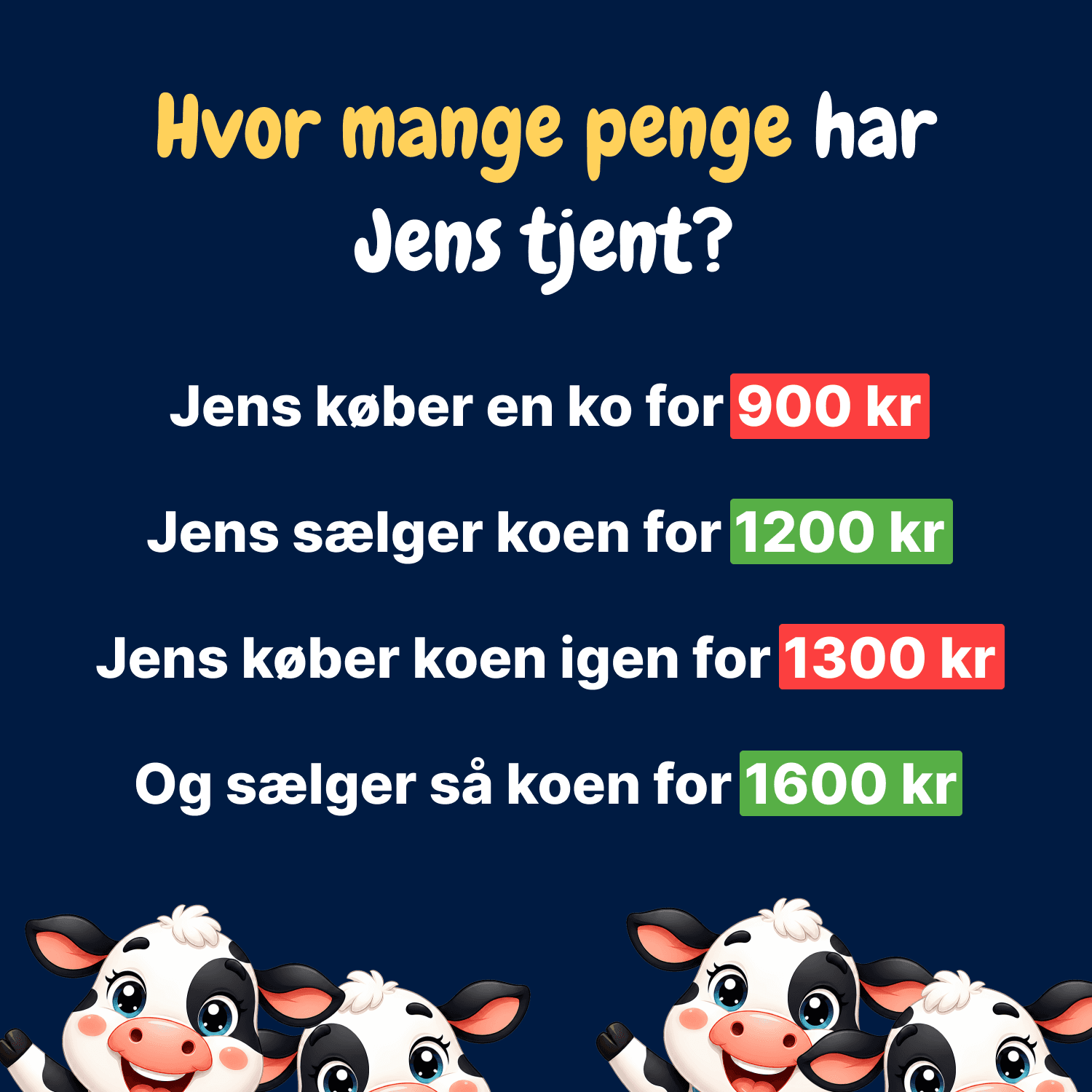 Hvor mange penge har Jens tjent på at handle køer?
